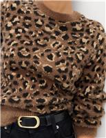 Animal Print Crew Neck Cropped Jumper