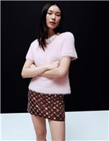 Satin Embellished Mini A-Line Skirt