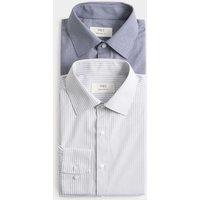 M&S 2 Pack Regular Fit Easy Iron Striped Shirts Grey Mix