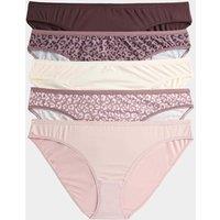 M&S 5pk Microfibre Low Rise Bikini Knickers Brown Mix
