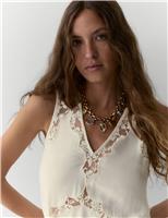 Satin Lace Scallop Trim Cami Top