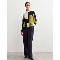 JAEGER Pure Merino Wool Colour Block Jumper Black Mix