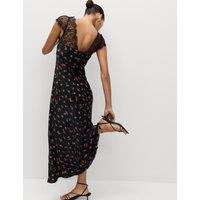 Floral V-Neck Lace Detail Midaxi Slip Dress