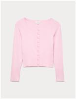 Square Neck Scallop Edge Slim Fit Cardigan