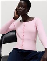 Square Neck Scallop Edge Slim Fit Cardigan