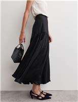 Satin Dropped Waist Maxi A-Line Skirt