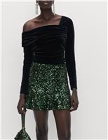 Velvet Sequin Mini Skater Skirt