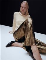 Satin Metallic Drawstring Wide Leg Trousers