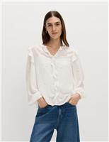 Embellished V-Neck Ruffle Long Sleeve Blouse