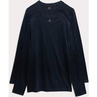 M&S 2 Pack Pure Cotton Long Sleeve T-Shirts Dark Ink