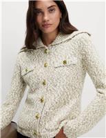 Collared Button Front Pocket Detail Cardigan With Wool