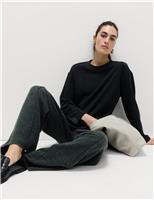 Cotton Blend Cosy Rib Pintuck Wide Leg Trousers