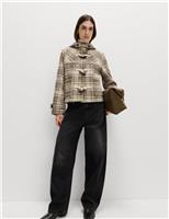 Checked Hooded Duffle Coat With Wool