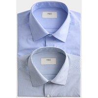 M&S 2 Pack Regular Fit Easy Iron Cotton Blend Shirts Blue Mix