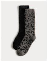 2pk Cosy Animal Print Slouch High Socks