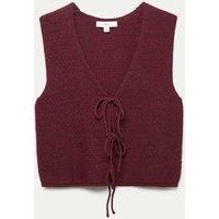 Cotton Blend Textured Tie Front Waistcoat