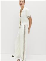 Linen Rich Side Detail Wide Leg Trousers