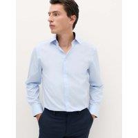 M&S Regular Fit Easy Iron Cotton Blend Shirt Blue Mix