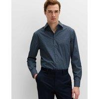 M&S Regular Fit Easy Iron Cotton Blend Shirt Navy Mix