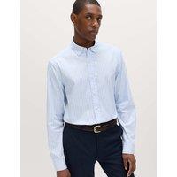 M&S Regular Fit Pure Cotton Striped Shirt Blue Mix