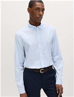 M&S Regular Fit Pure Cotton Striped Shirt Blue Mix