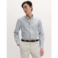 M&S Regular Fit Pure Cotton Striped Shirt Green Mix