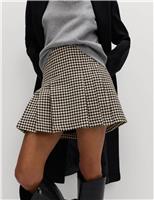 Cotton Rich Dogtooth Tweed Pleated Mini Skirt