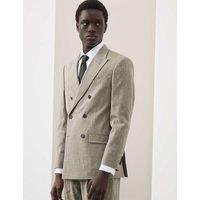 Autograph Tailored Fit Italian Performance Linen Blend Pinstripe Suit Jacket Khaki