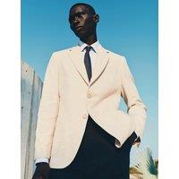 M&S Tailored Fit Linen Cotton Blend Herringbone Blazer Beige