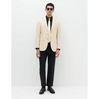 M&S Tailored Fit Linen Cotton Blend Herringbone Blazer Beige