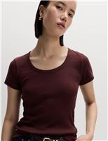 M&S Cotton Rich Scoop Neck T-Shirt Dark Claret
