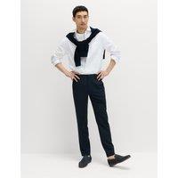 M&S Tailored Fit Seersucker Stretch Trousers Navy