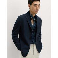 M&S Tailored Fit Seersucker Stretch Suit Jacket Navy