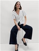 Gingham Textured V-Neck Tie Front Top