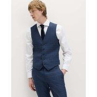 M&S Textured Check Stretch Waistcoat Mid Blue