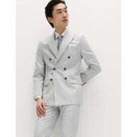 M&S Slim Fit Check Double Breasted Suit Jacket Light Grey Mix
