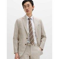 M&S Tailored Fit Cotton Linen Striped Jacket Neutral