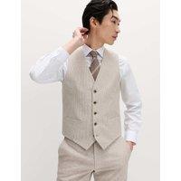 M&S Cotton Linen Blend Striped Waistcoat Neutral