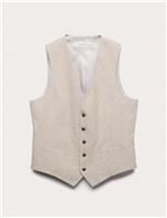 M&S Cotton Linen Blend Striped Waistcoat Neutral