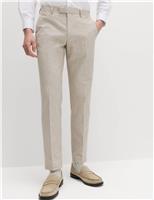 M&S Tailored Fit Cotton Linen Striped Suit Trousers Neutral