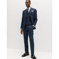 M&S Tailored Fit Italian Wool Rich Tweed Suit Jacket Navy