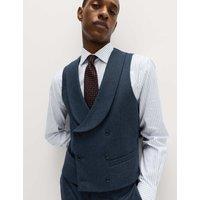 M&S Italian Wool Blend Double Breasted Waistcoat Navy