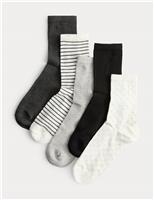 5pk Cotton Rich Patterned Ankle High Socks