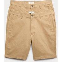 M&S 2 Pack Slim Fit Stretch Chino Shorts Sand
