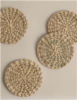 Set of 4 Seagrass Oval Coasters with Holder