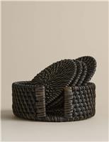 M&S Set of 4 Rattan Oval Coasters with Holder Brown