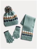 Kids Diamond Hat, Scarf and Glove Set (3-13 Yrs)