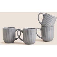 M&S Set of 4 Textured Stripe Mugs Grey