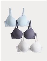 M&S 3pk Cotton Wired Push-Up Bras A-E Grey Mix