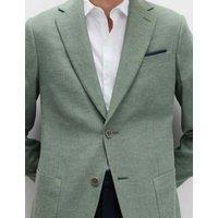 M&S Tailored Fit Linen Cotton Blend Herringbone Blazer Green
